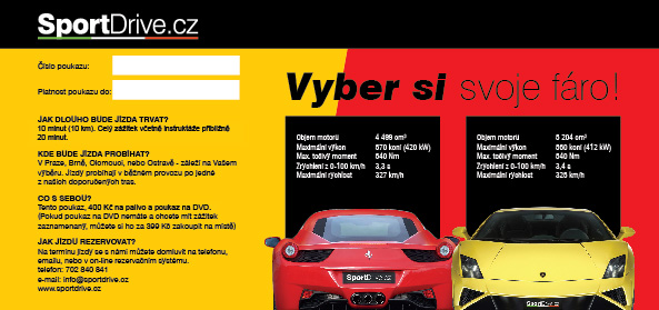 10 minut (10 km) jízdy ve voze Ferrari nebo Lamborghini
