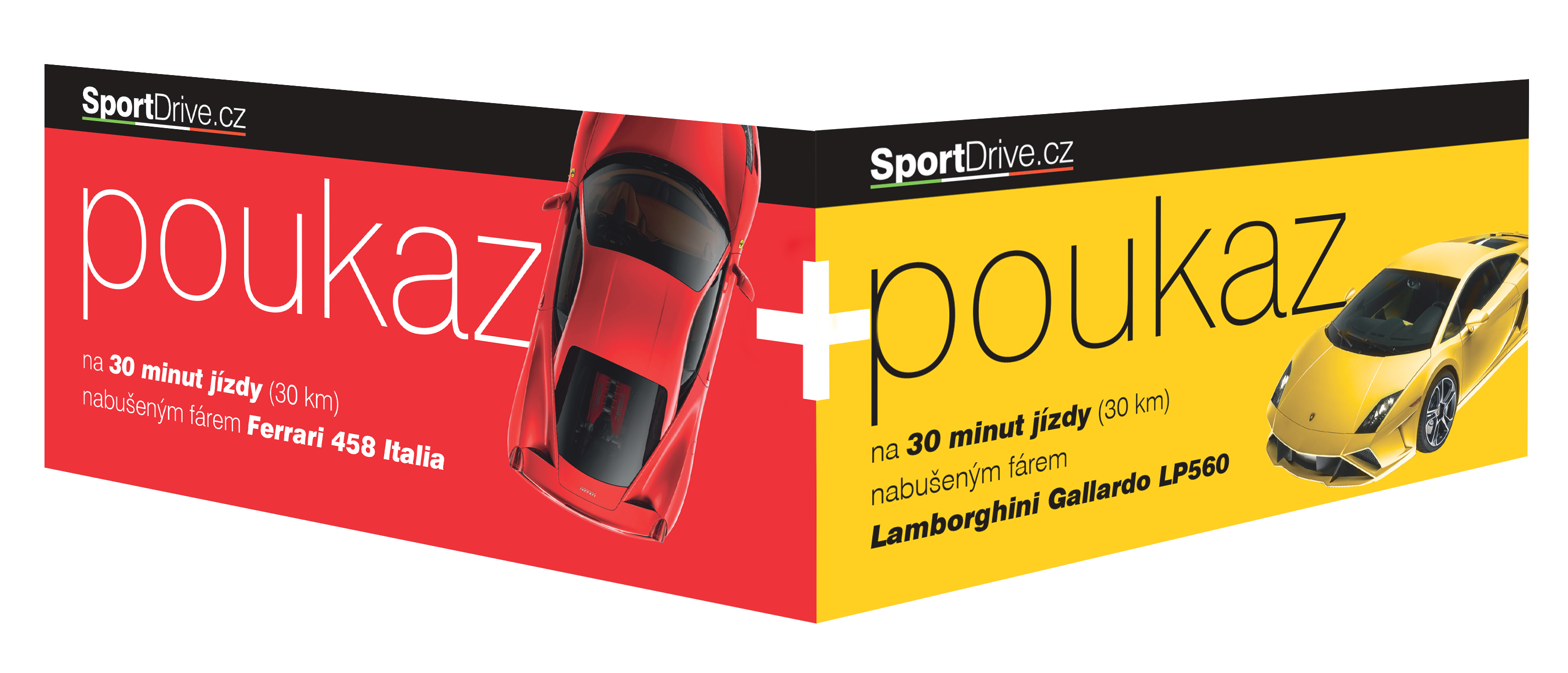 20 minut (20 km) jízdy ve voze Ferrari a Lamborghini (40 minut celkem)