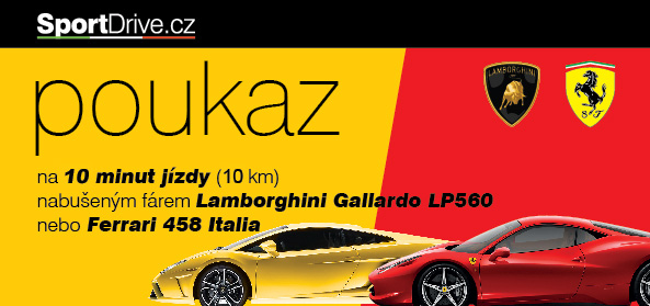 10 minut (10 km) jízdy ve voze Ferrari nebo Lamborghini
